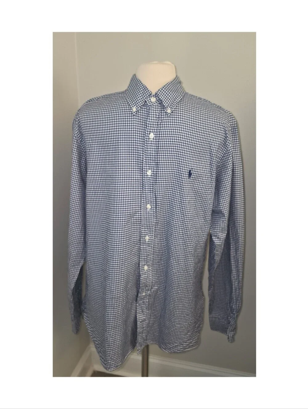 Ralph Lauren Men’s 16.5 Blue Check Long Sleeve Button Down Shirt Classic Fit